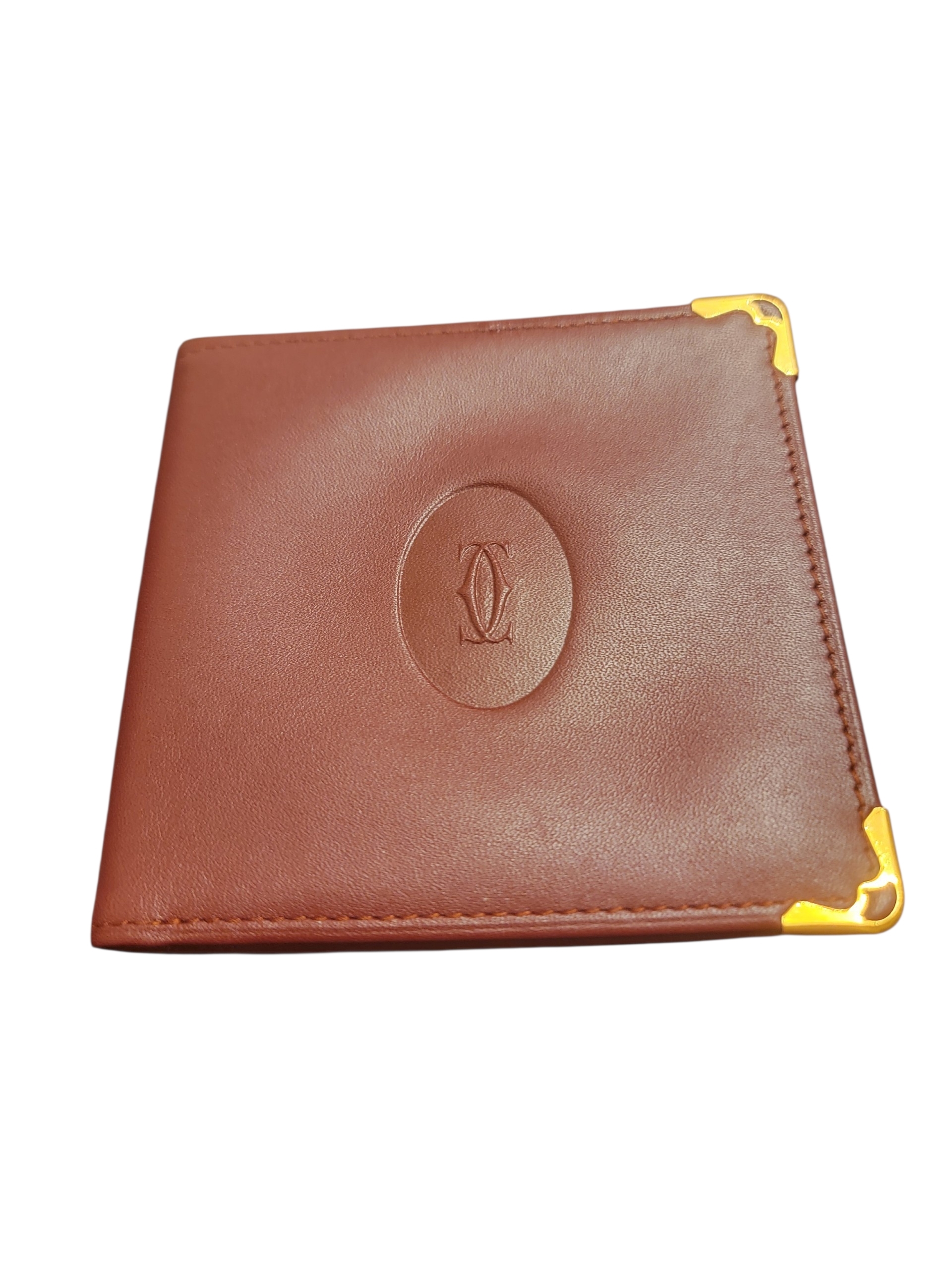 Cartier Brown Leather Card Holder With Gold Corner Caps